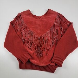 Pioneer Wear Suede Leather Fringe Pull Over Long Sleeve Jacket Womens  Medium